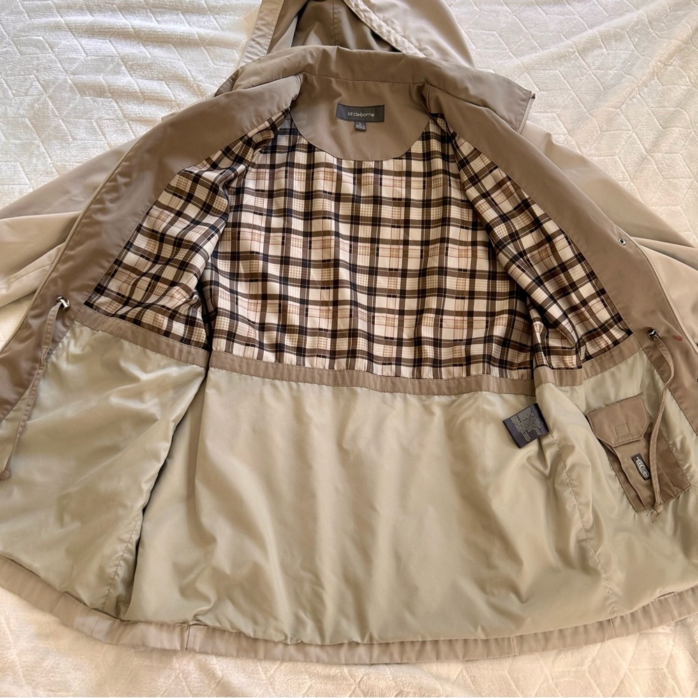 Vintage Y2K Liz Claiborne Beige Jacket Coat Detachable Hood Size Large - Picture 10 of 16